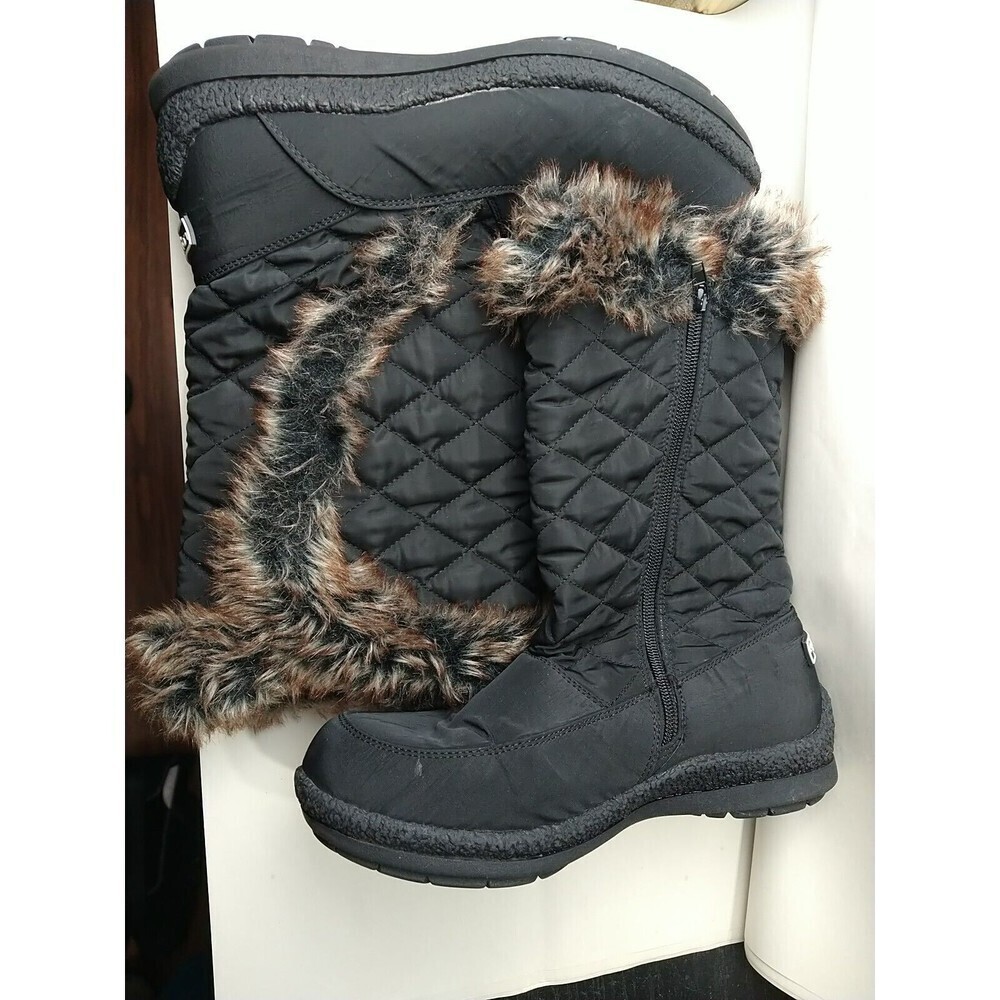 London Fog Inside Zip Black Boot Faux Fur Trim Calf Boots. Size 8